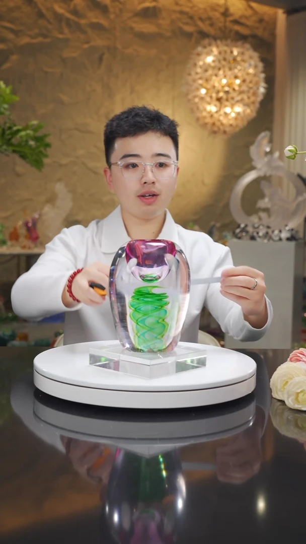 琉璃手工艺品设计款金红绿香薰瓶摆件