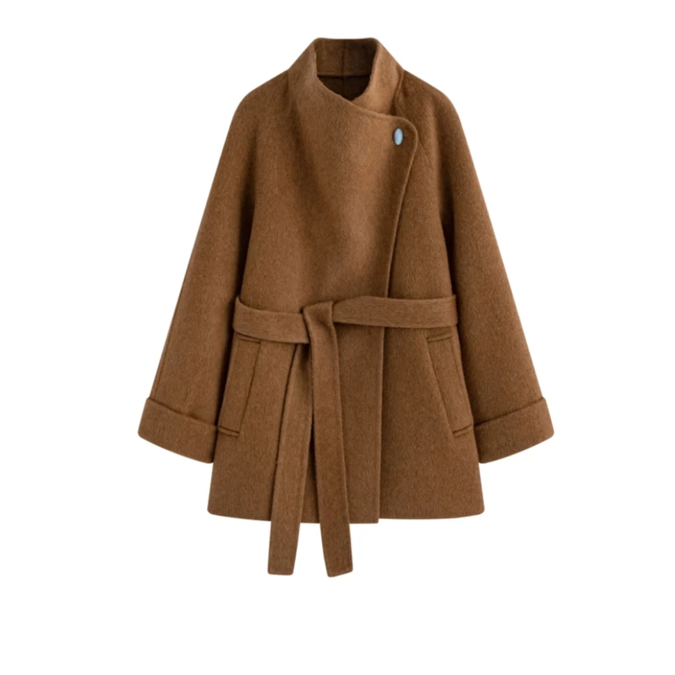 【气质新贵】25秋冬羊毛韩版慵懒显瘦落肩袖女气质毛呢外套