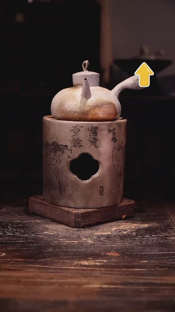 纯手工柴烧简约侧把加大海棠雕刻炉