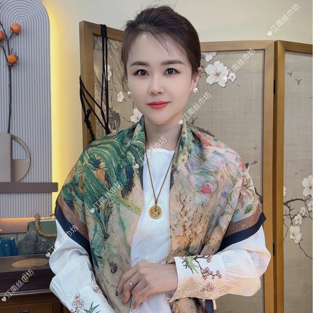 【新粉福利】美院风双面90*90方巾气质百搭时尚丝巾--莫奈花园