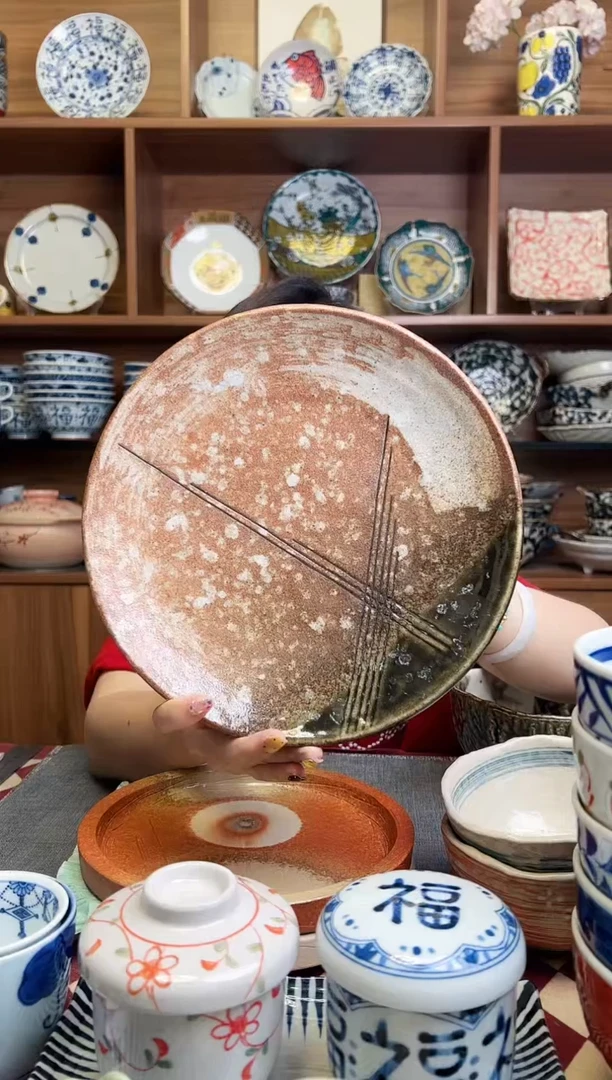 瓷片灰釉くし目8.0皿