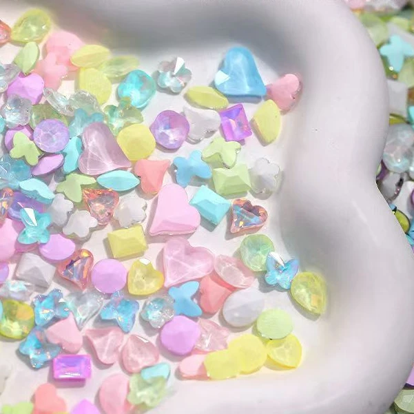 【祯福家】摩卡水果色美甲饰品手工玻璃高定奢华爆闪尖底透白礼物