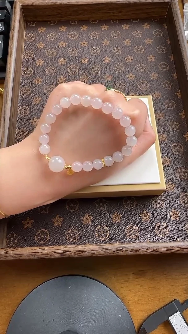 【闪购商品】和田玉手串未镶嵌藕粉手串+18k金配饰