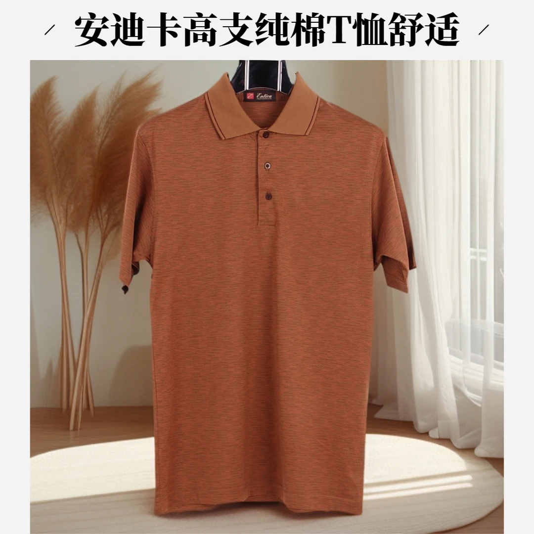 安迪卡品牌100高支纯棉提花短袖t恤宽松翻领男款夏经典商务休闲