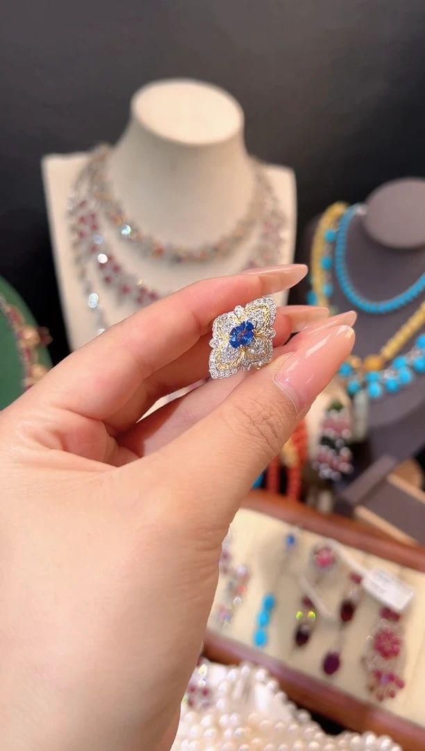 戒指蓝宝石银S925镶嵌戒指