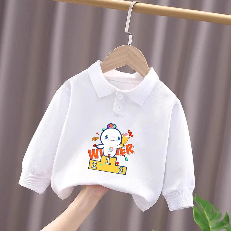 2025全运会吉祥物喜洋洋乐融融纯棉男女童翻领上衣中小童打底衫T2