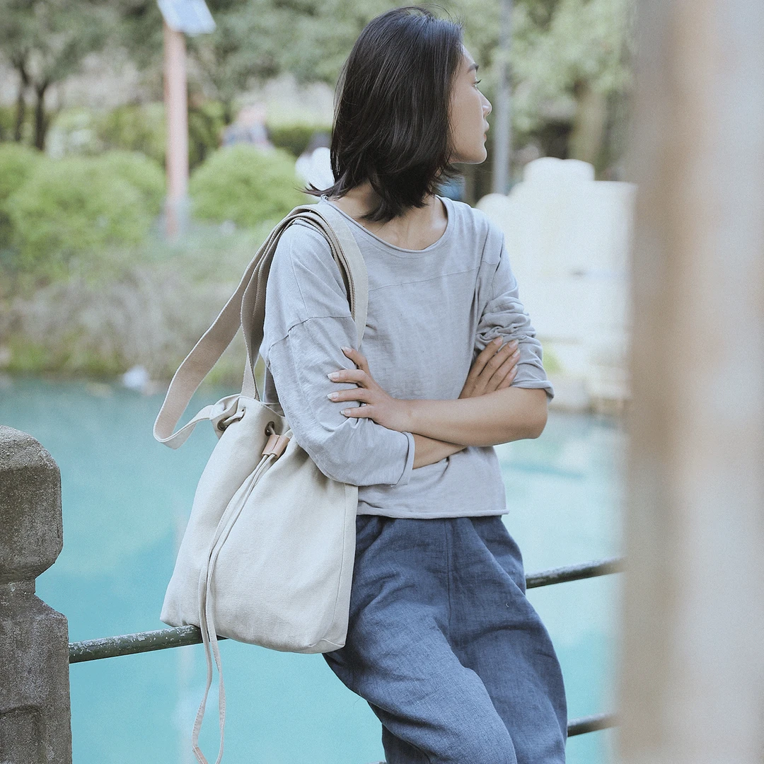 庸庸休闲斜跨单肩帆布包女文艺百搭上班单肩托特包手提帆布袋