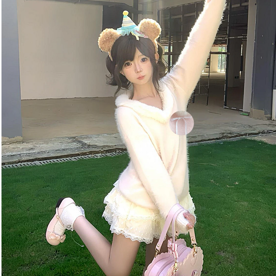 韩系慵懒风宽松加厚上衣毛毛领粉色长袖套头毛衣软糯新款潮牌女装