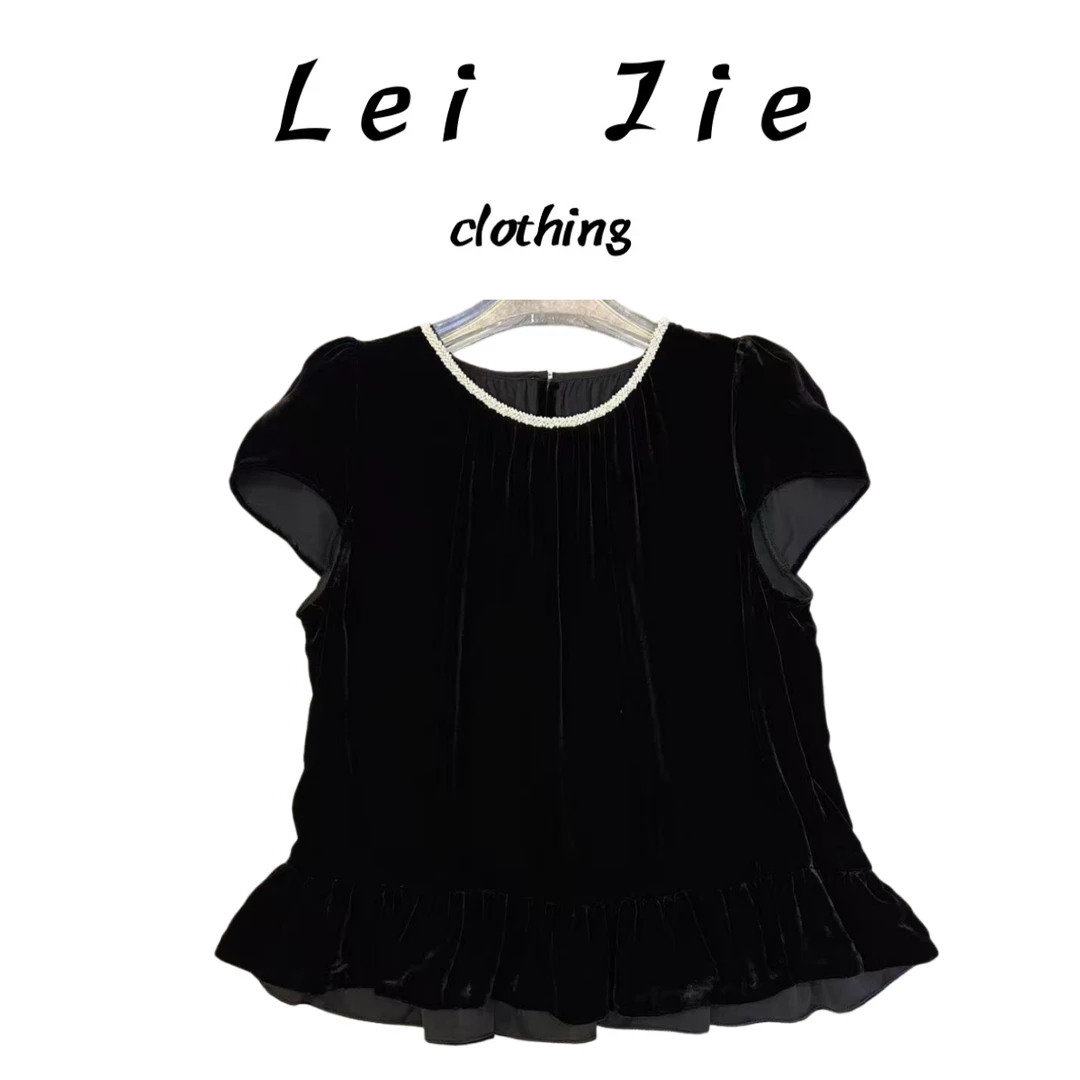 【Lei Jie】100%真丝丝绒圆领上衣894