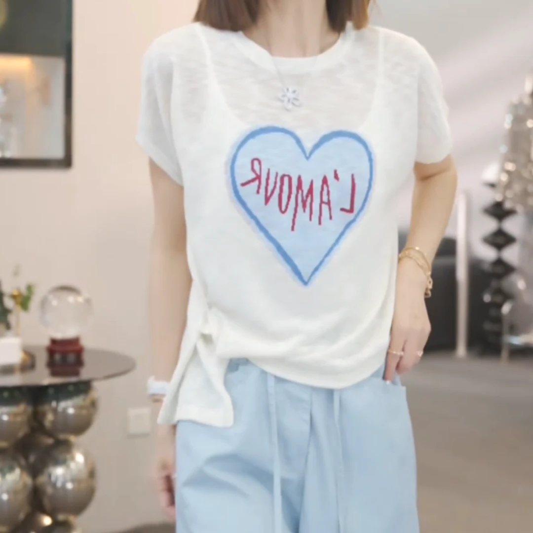 夏季新款时尚休闲气质T恤上衣女2025夏季新款休闲百搭上衣显瘦