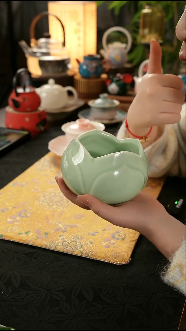 青云茶斋陶瓷茶具梅子青三生莲建水