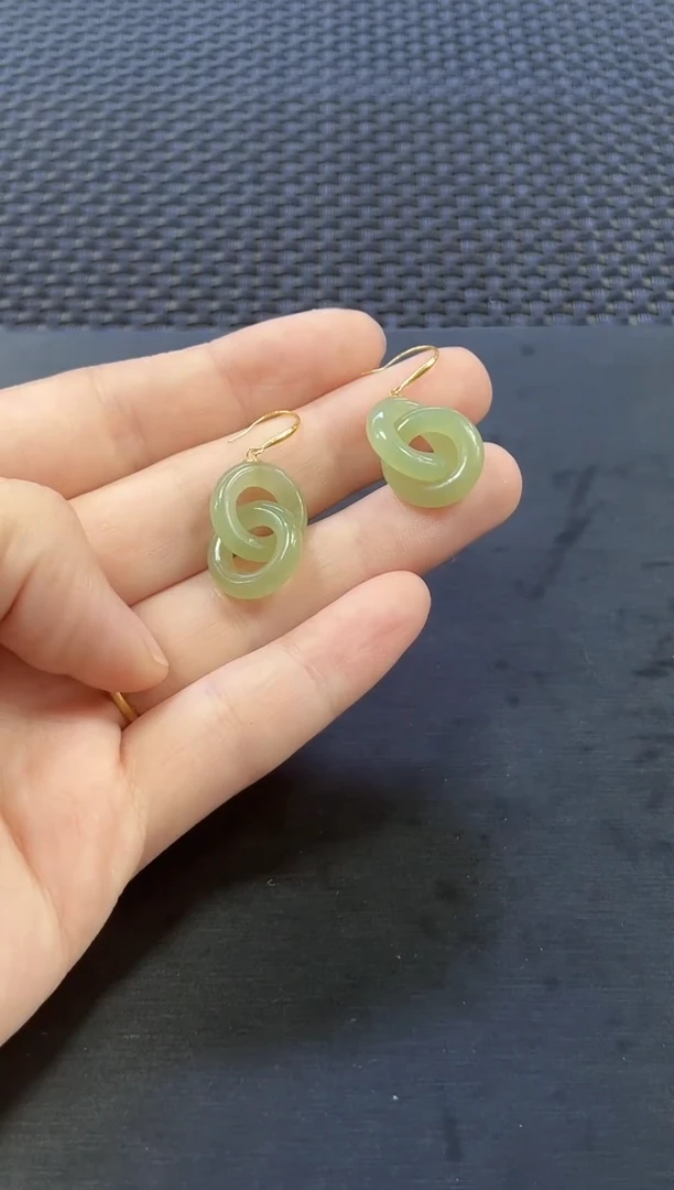 【闪购商品】和田玉耳坠18K金镶嵌环环相扣（多样性发一件）