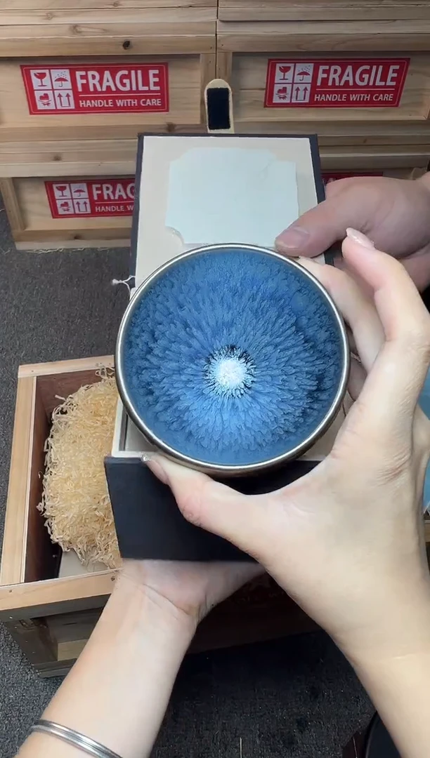 茶盏银蓝百花 建窑建盏主人杯