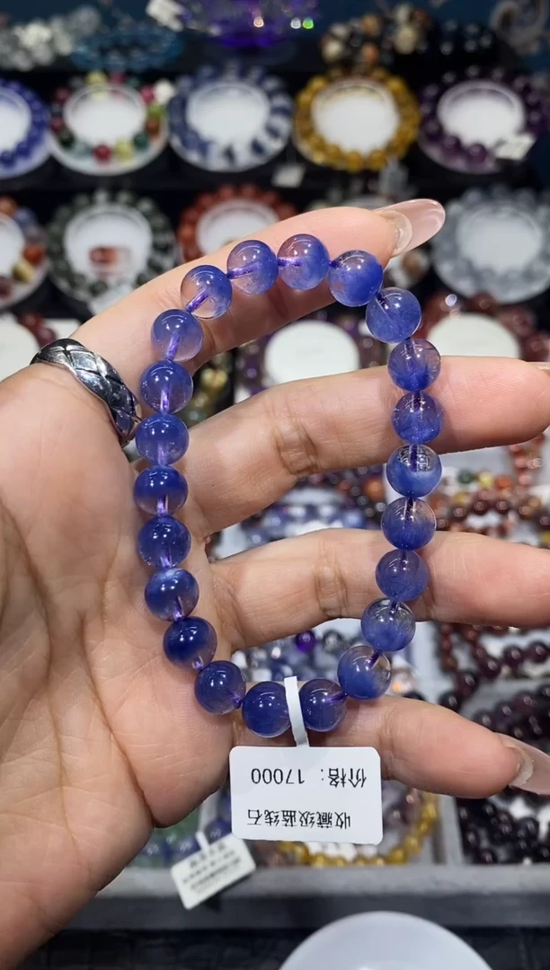 未镶嵌手串水晶老矿蓝线石8+