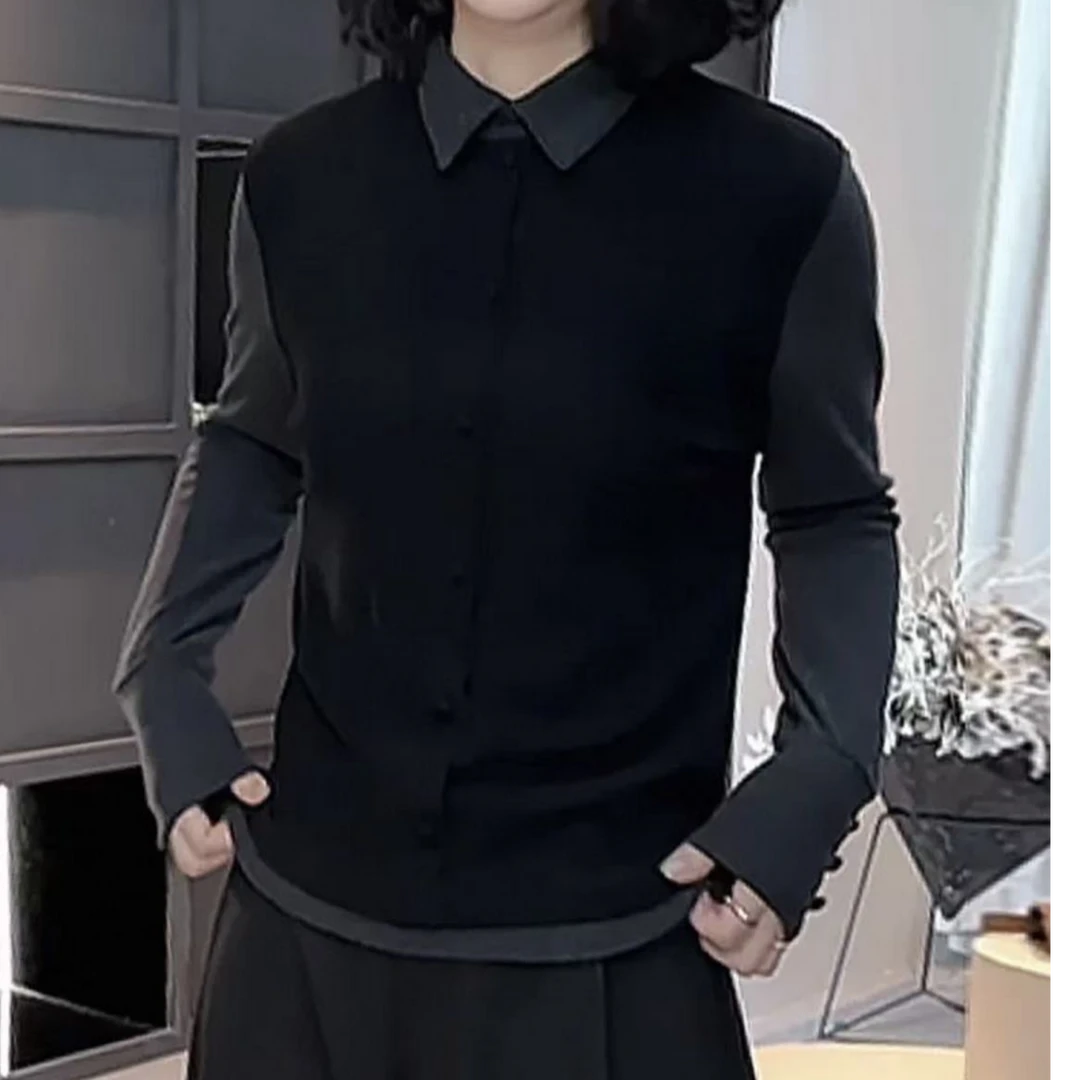 【晨浠定制】】POLO领设计感假两件加厚磨毛上衣2001