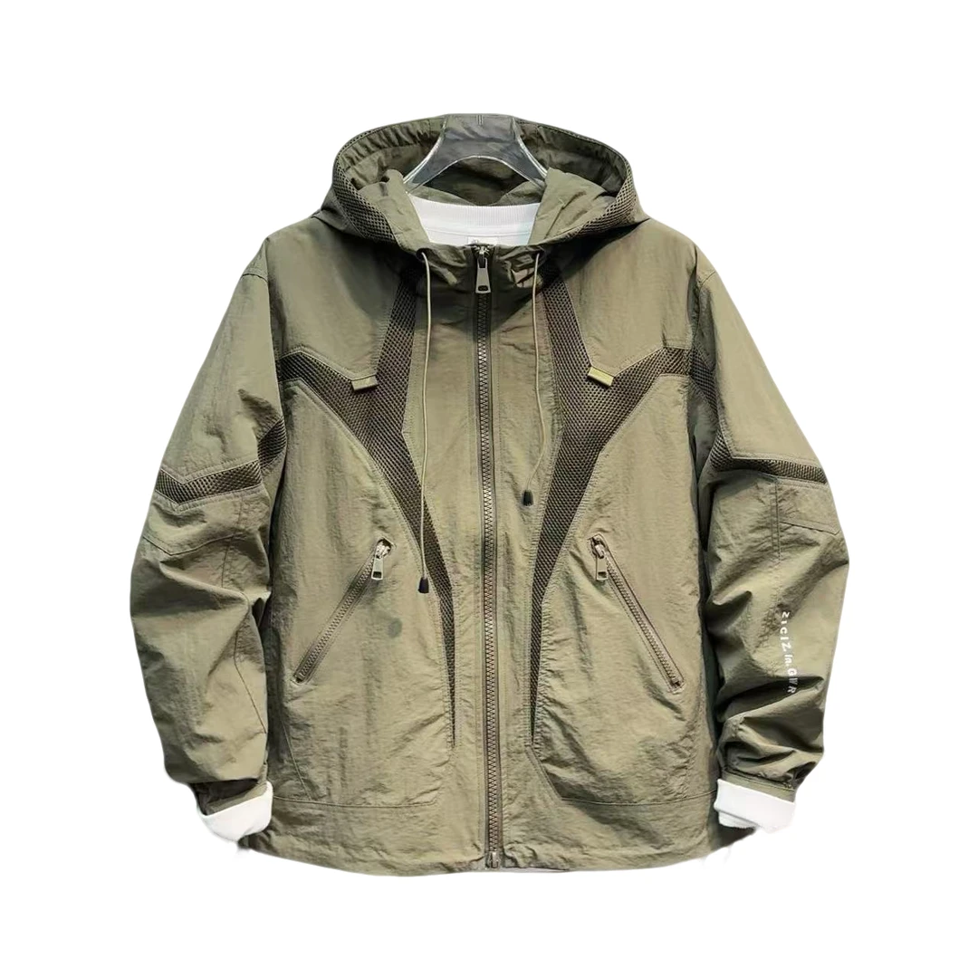 2025春秋新款男士百搭外套时尚连帽夹克纯色户外净版工装休闲上衣