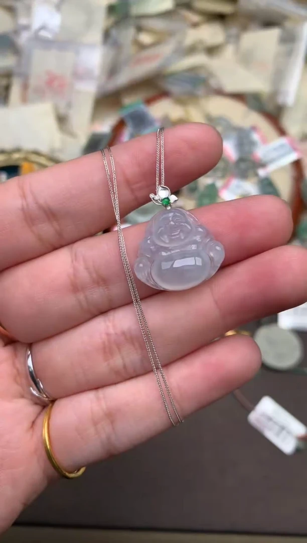 翡翠挂件18K金镶嵌—