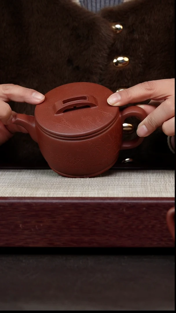 茶杯紫砂小红泥刻绘汉瓦