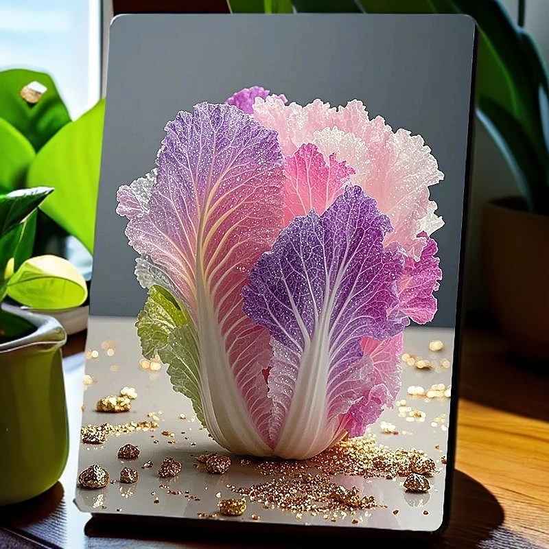 白菜招百财摆件唯美七彩摆台客厅玄关装饰房间出租房墙上个性E354