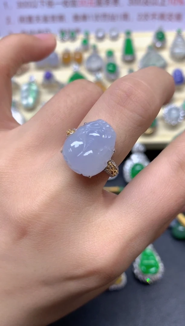 翡翠戒指18K金镶嵌戒指|3500+350