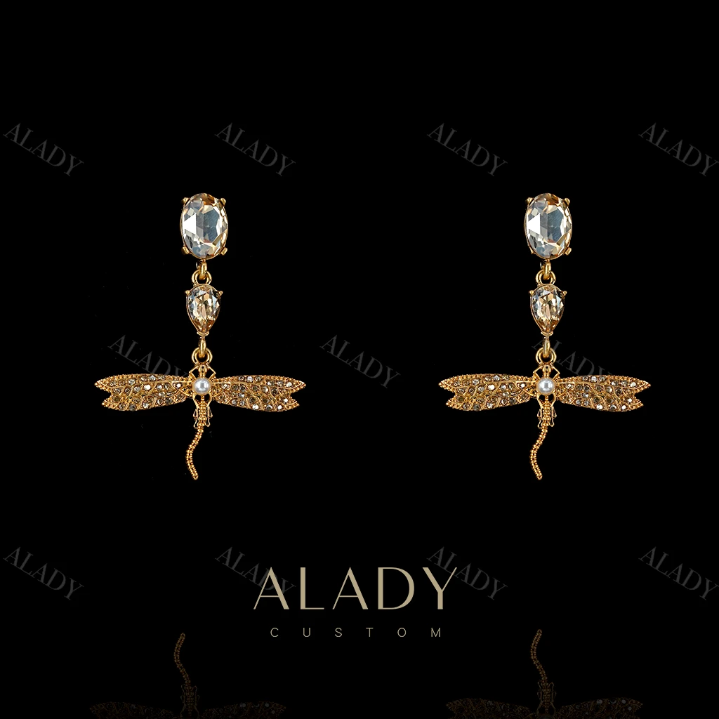 合金合成锆石耳饰 金色闪耀蜻蜓珠珠耳饰-ASK2525