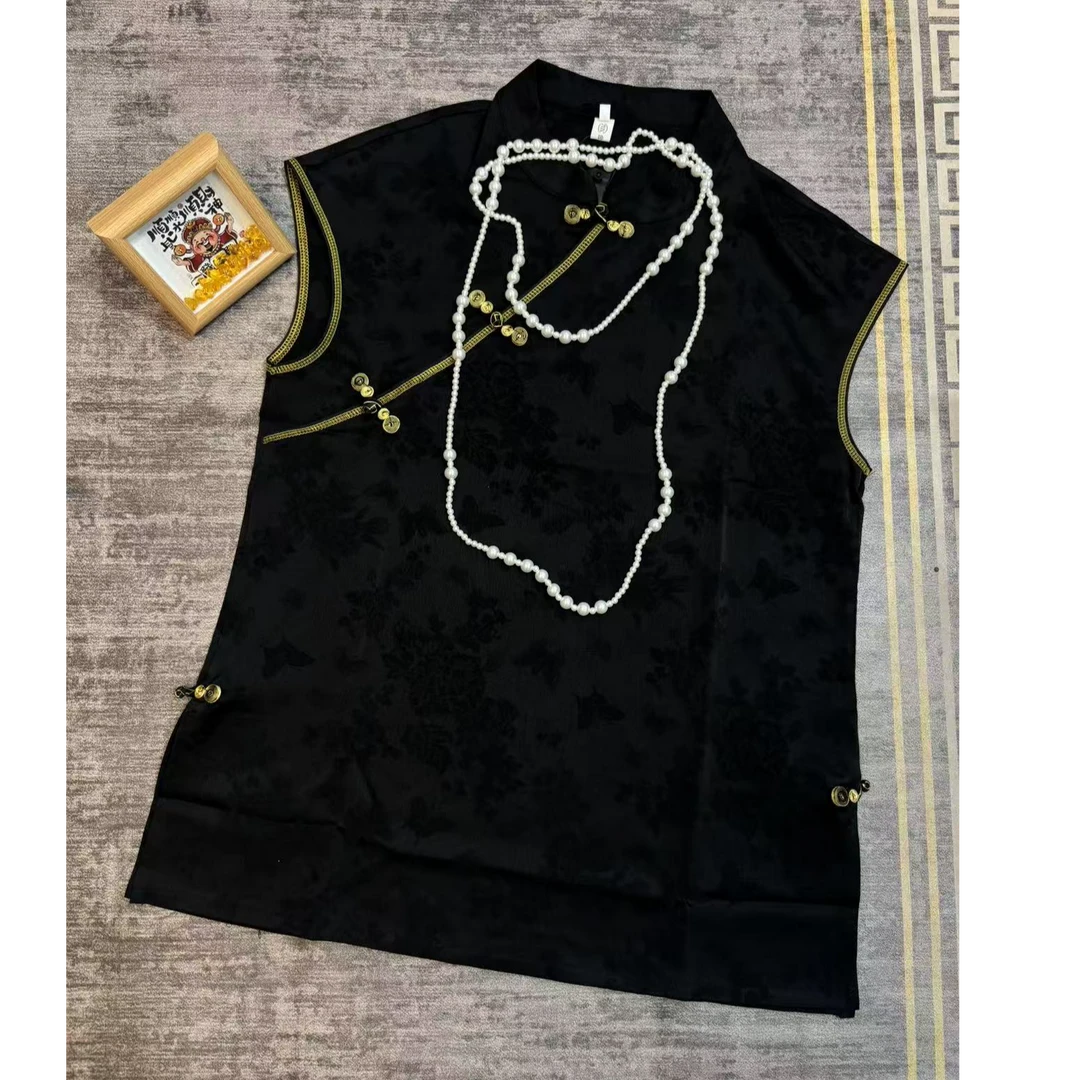 斜襟创意立体裁剪立领厚款上衣国风无袖小香风少女风女士新中式