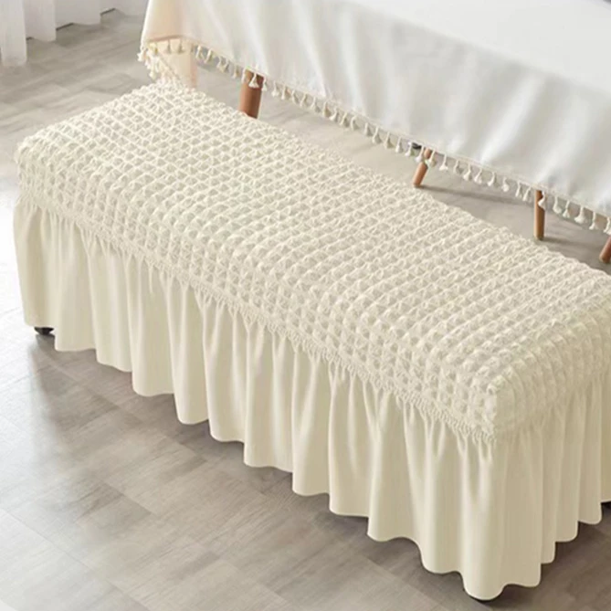 简约加厚椅套泡泡格长条沙发脚踏套罩长方形鞋凳套罩弹力裙边套