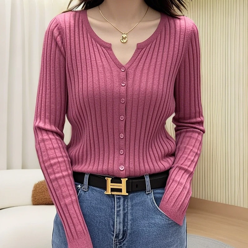 洋气早秋新款百搭时尚薄款感显瘦长袖女士毛衣针织长袖开衫秋季