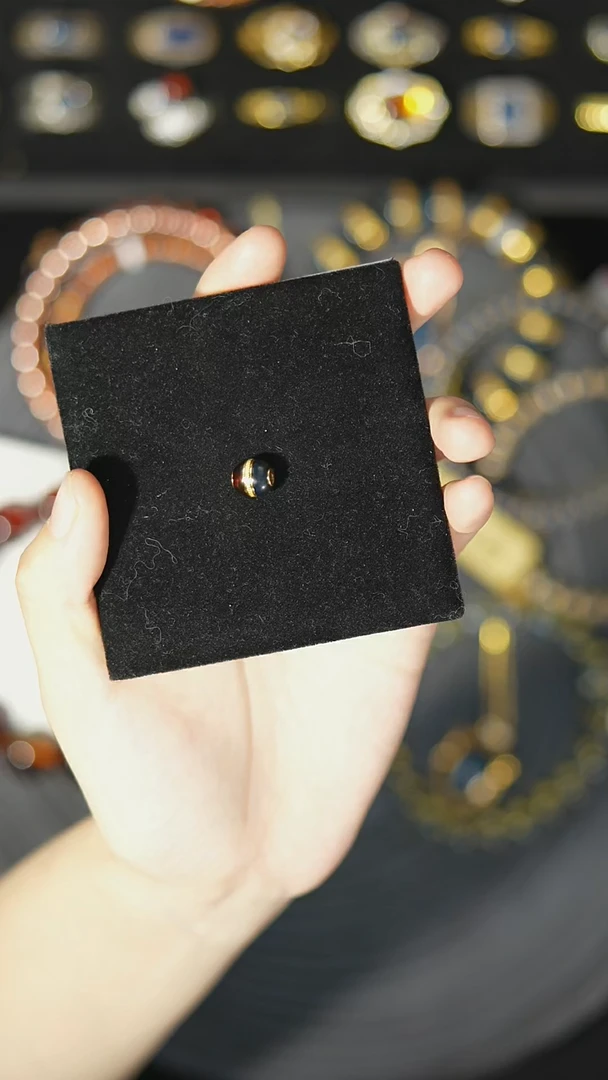 【闪购商品】琥珀裸石银S925镶嵌8mm红蓝汉堡珠