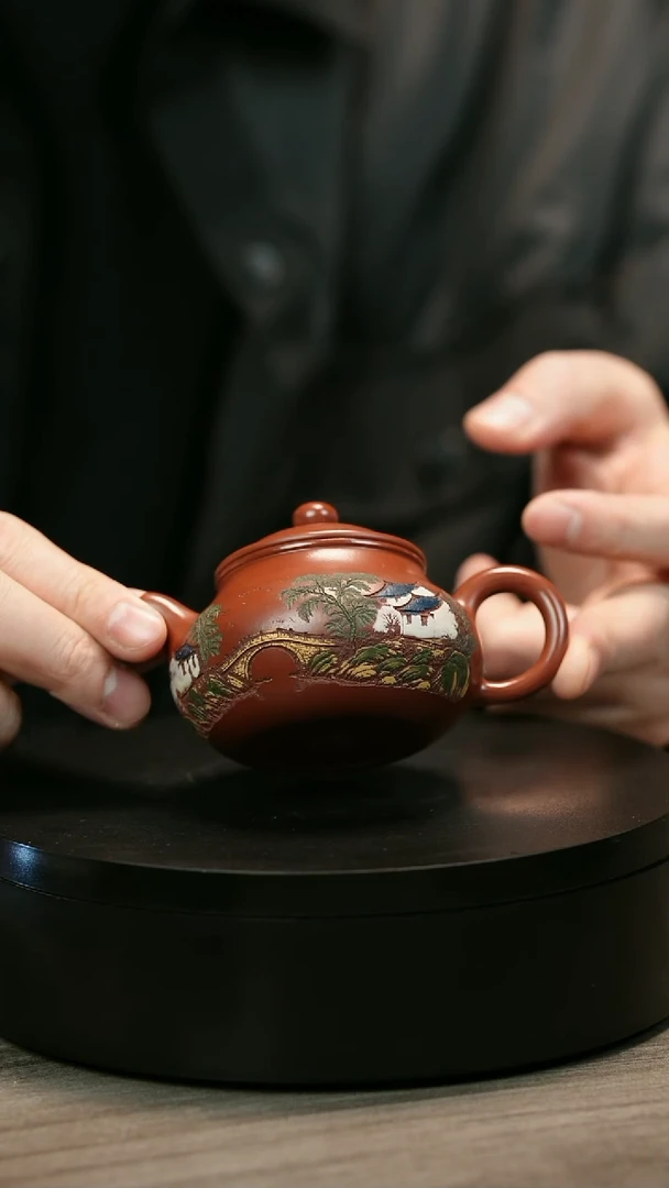 茶壶紫砂折*H2473赵翠虹彩刻江南矮潘