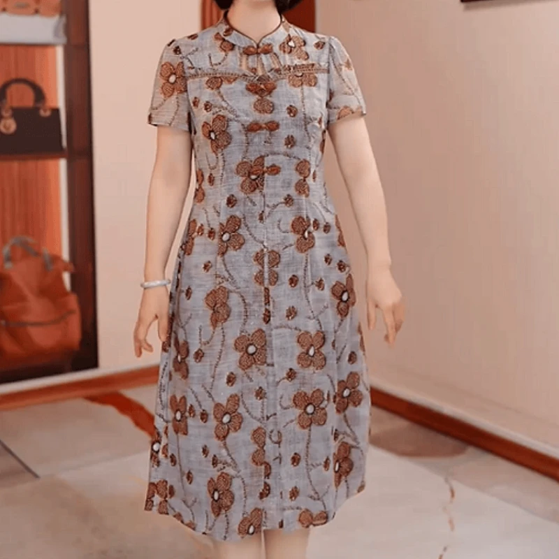 680【连衣裙】2025夏季新款时尚中国风印花洋气优雅上档次连衣裙