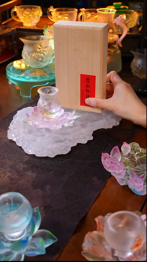 手工艺品琉璃牡丹1杯1托+雪山松针1盒