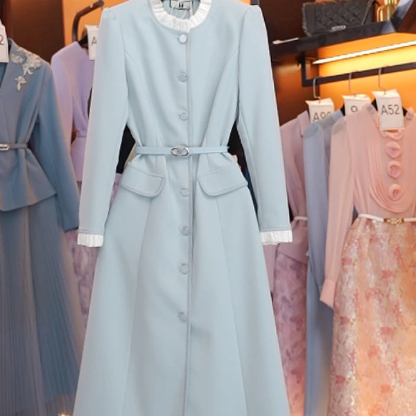 编码A77【QúeenMoon】经典轻奢百搭气质连衣裙拼接长裙女(定制女装)