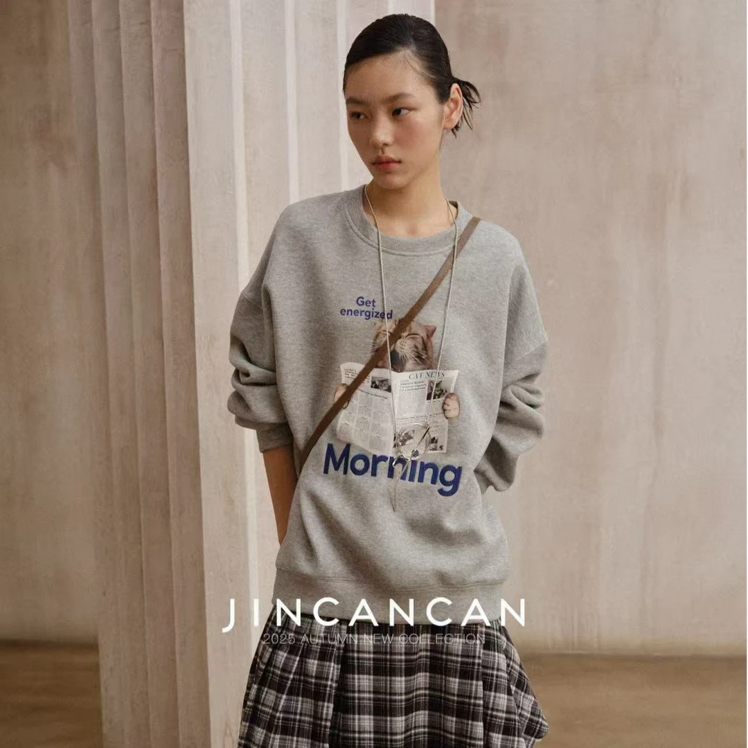 【实体店品质】韩系时尚减龄 猫咪图案圆领宽松洋气卫衣 CC 256023