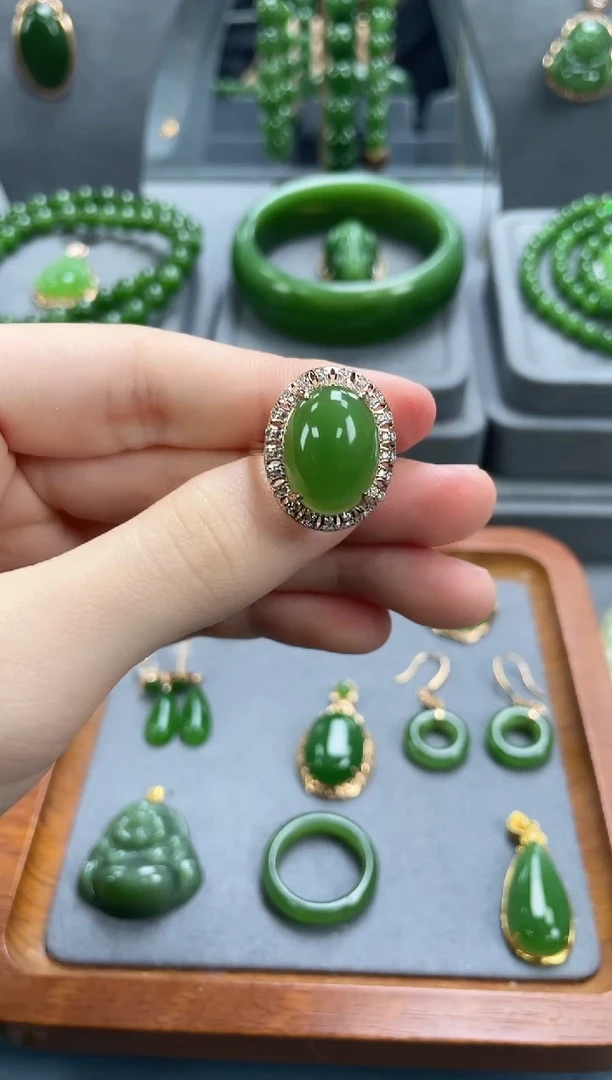 银S925镀金镶嵌戒指和田玉银S925镀金镶嵌 戒指 和田玉