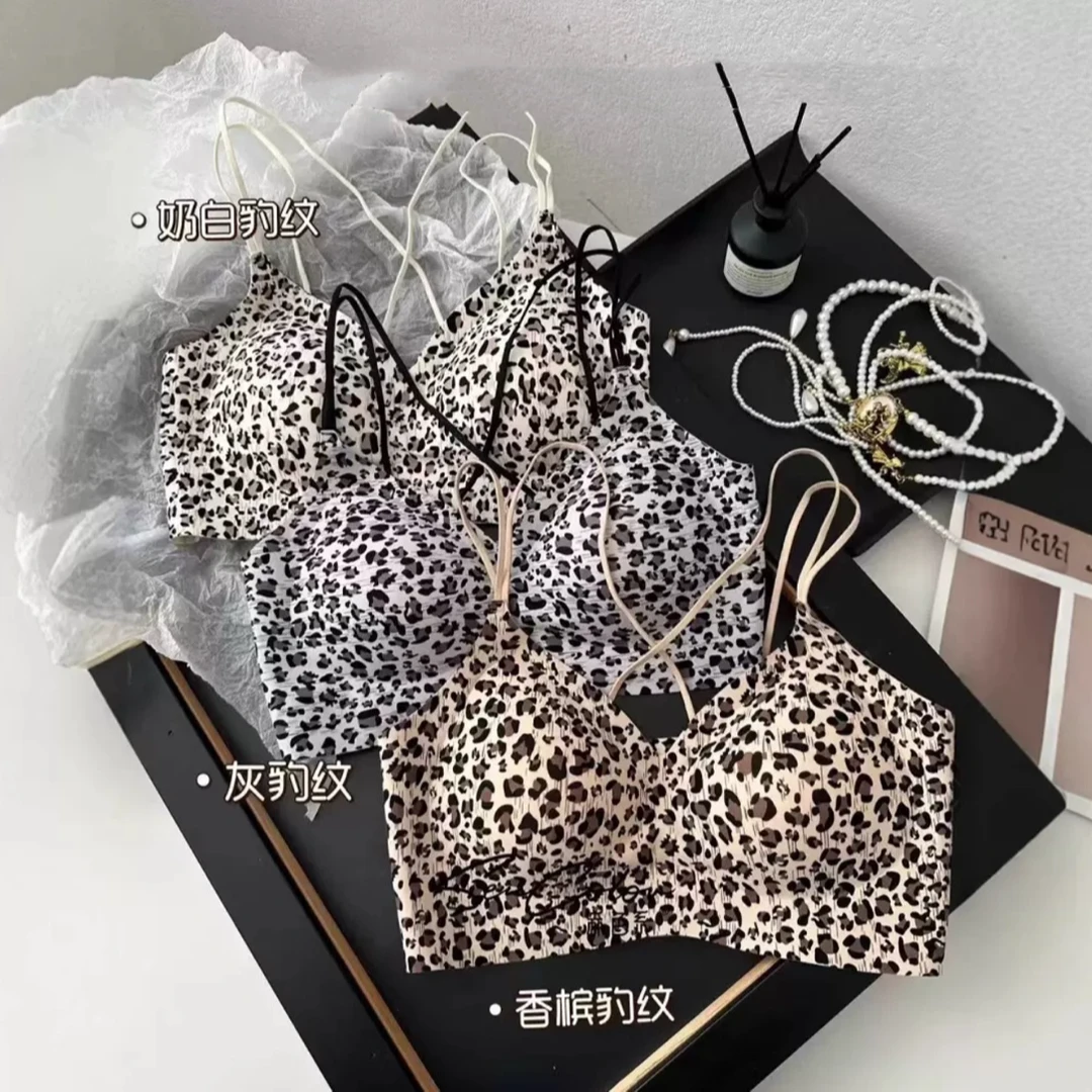 性感豹纹交叉美背舒适无钢圈