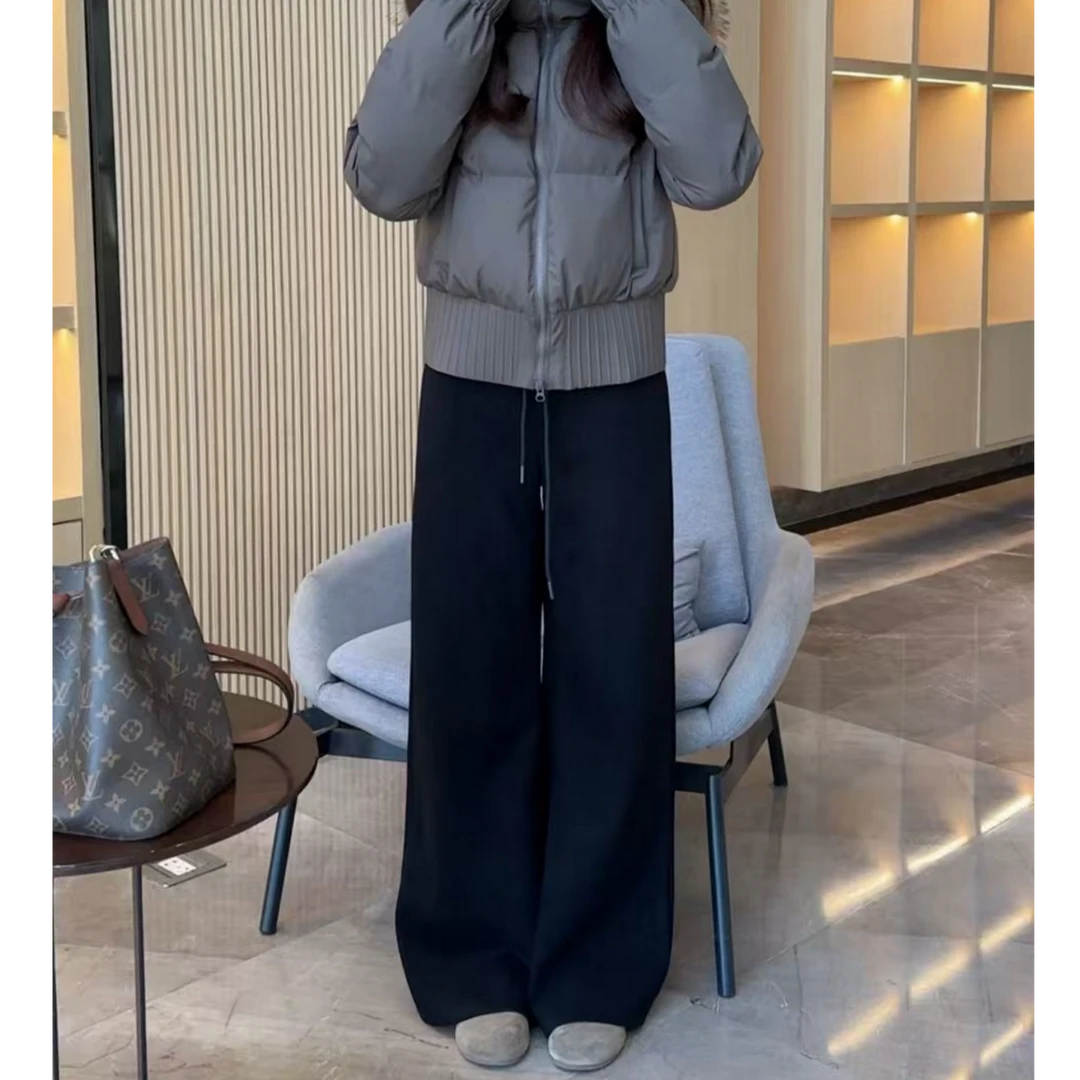 松弛感阔腿裤显瘦设计感抽绳休闲直筒裤-25182