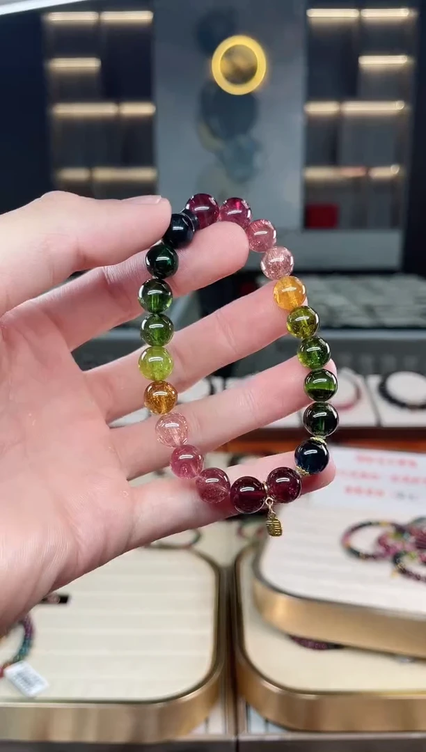 未镶嵌冰透体老矿碧玺彩虹单圈手串9mm+碧玺多样性发一条xion