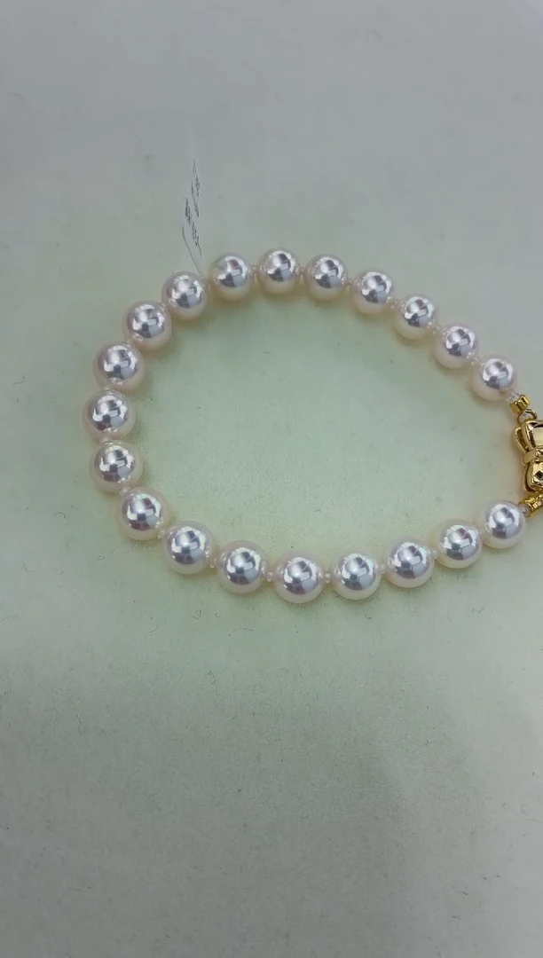 银S925镶嵌手绳海水珍珠满珠手链7.5-8