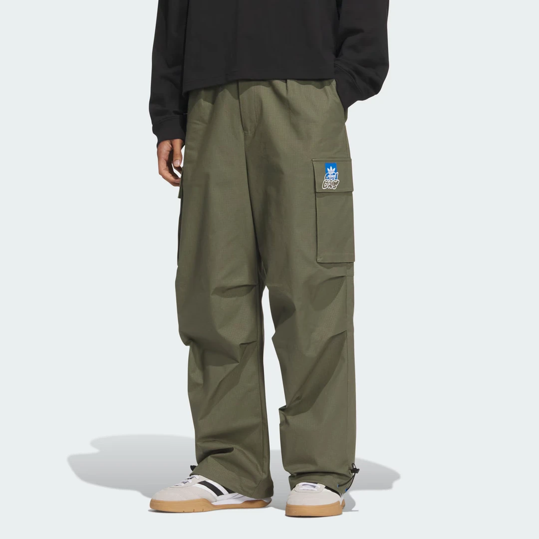 adidas/阿迪达斯三叶草男款 经典橄榄绿抽绳束脚工装运动裤KA8013