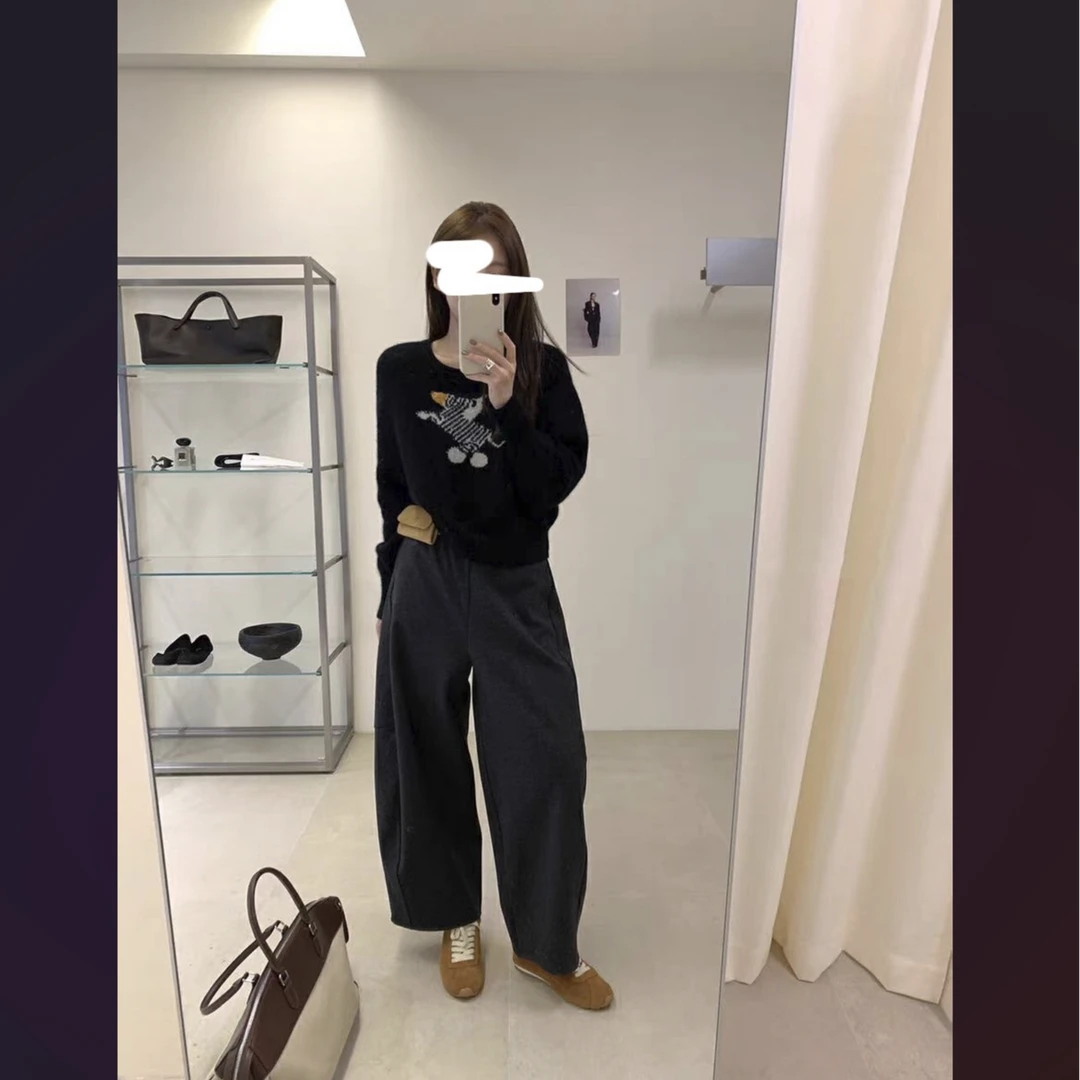 （柚子同款）HM冬季加绒垂感宽松洋气休闲洋绒镰刀裤9967-3