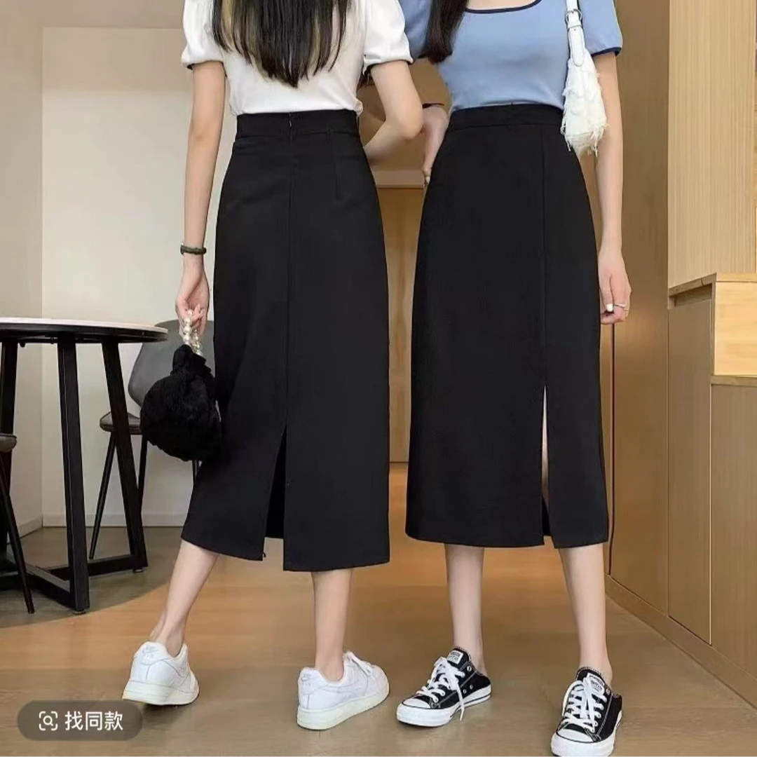 黑色气质A字西装显瘦半身裙女2025新款垂感包臀中长款裙子