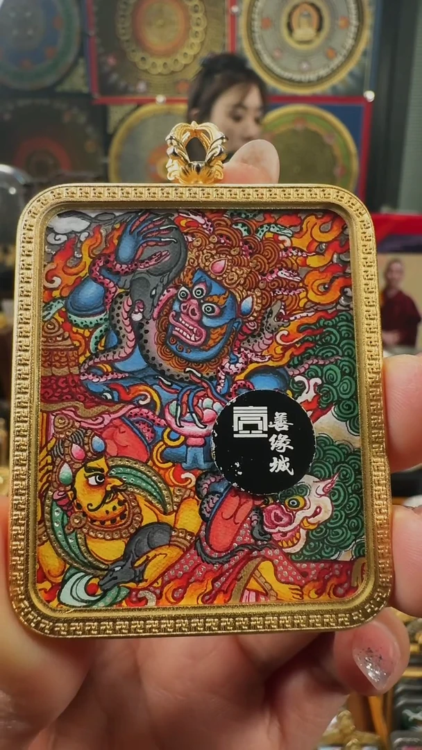 吊坠壹善缘城手绘唐卡黑C