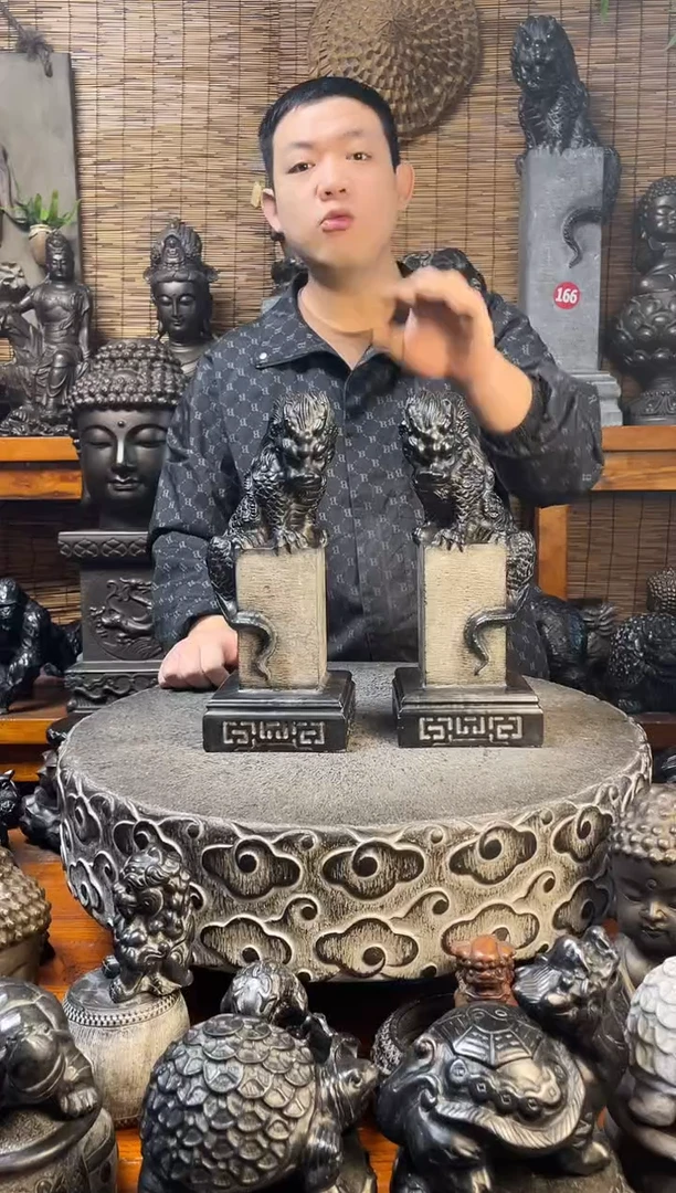石材33吸水兽立柱一对天然青石雕刻