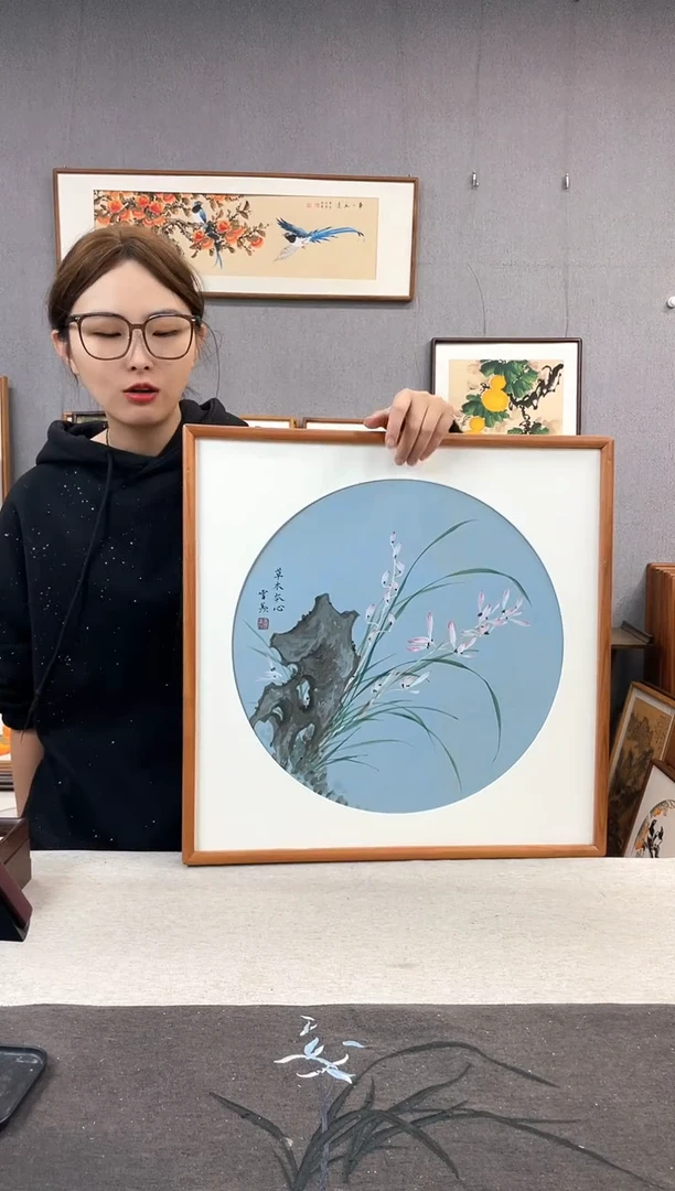 【闪购商品】国画张博-手绘带框作品-52*52-兰花