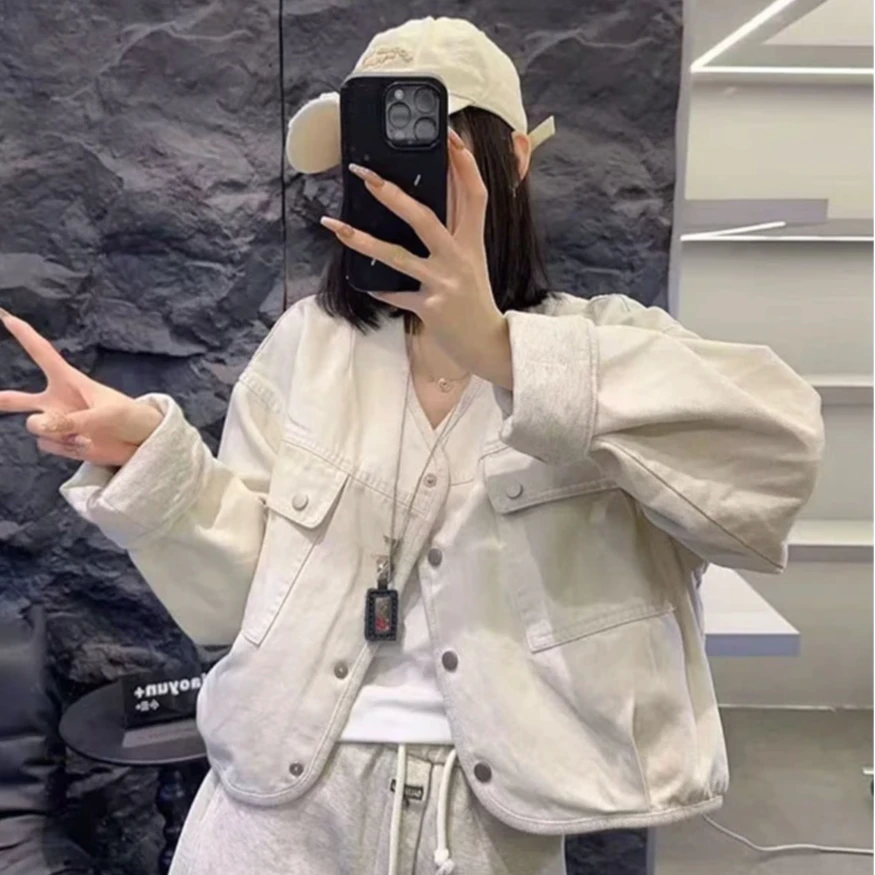 【静轩优选】25年春季两面穿后背字母图案外套时尚百搭拼接纽扣开衫