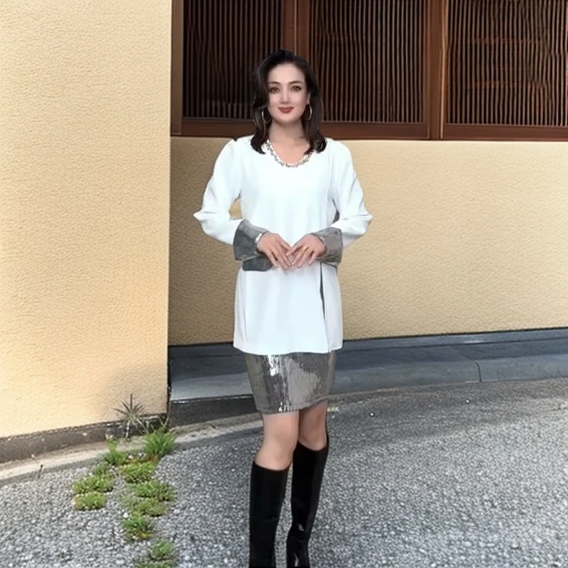 【娜孜】 中长款套装  女士时尚新款布灵布灵亮片两件套套装123