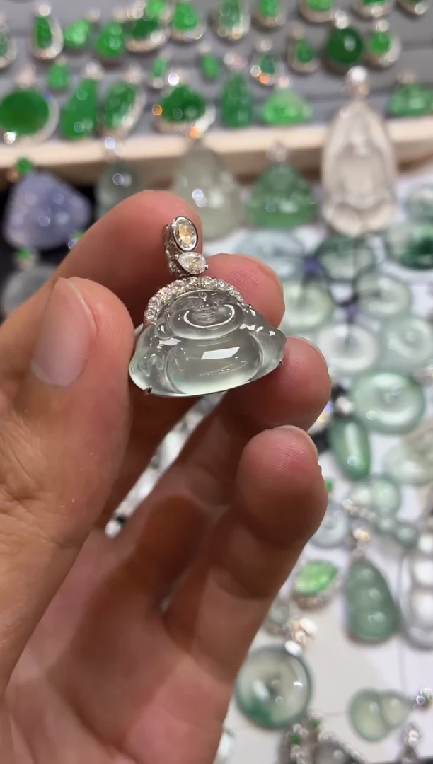 吊坠(不含链)18K金镶嵌翡翠佛公