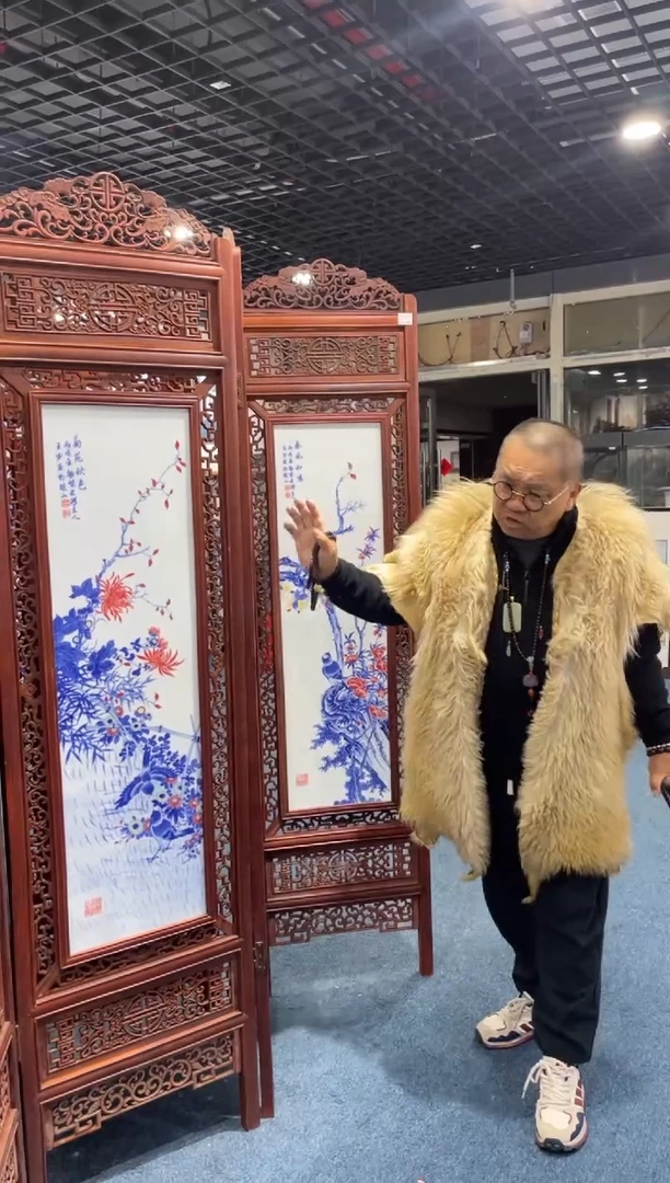 瓷落地四条屏207x52cm