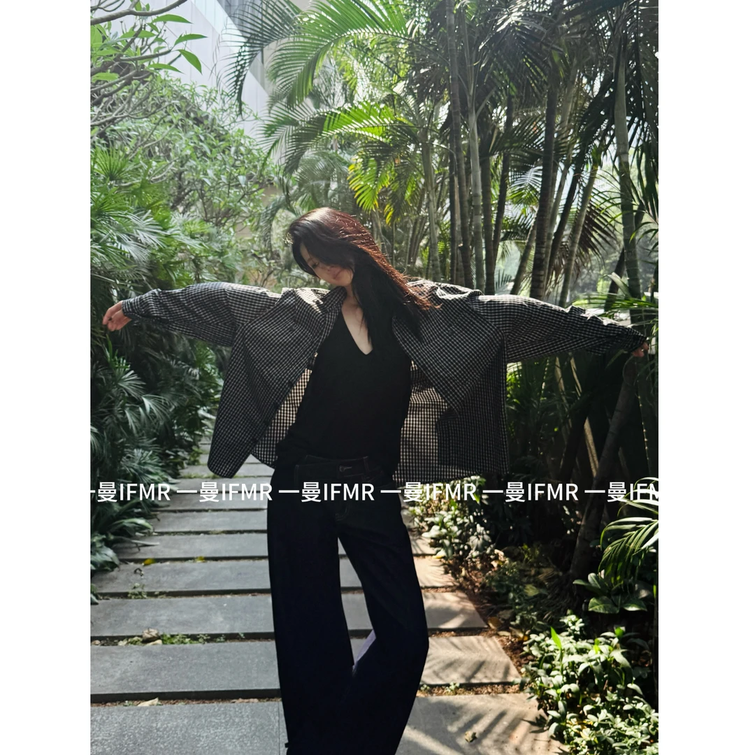 夏季新款高档气质衬衫防晒开衫外套女设计感宽松外搭格纹外穿上衣